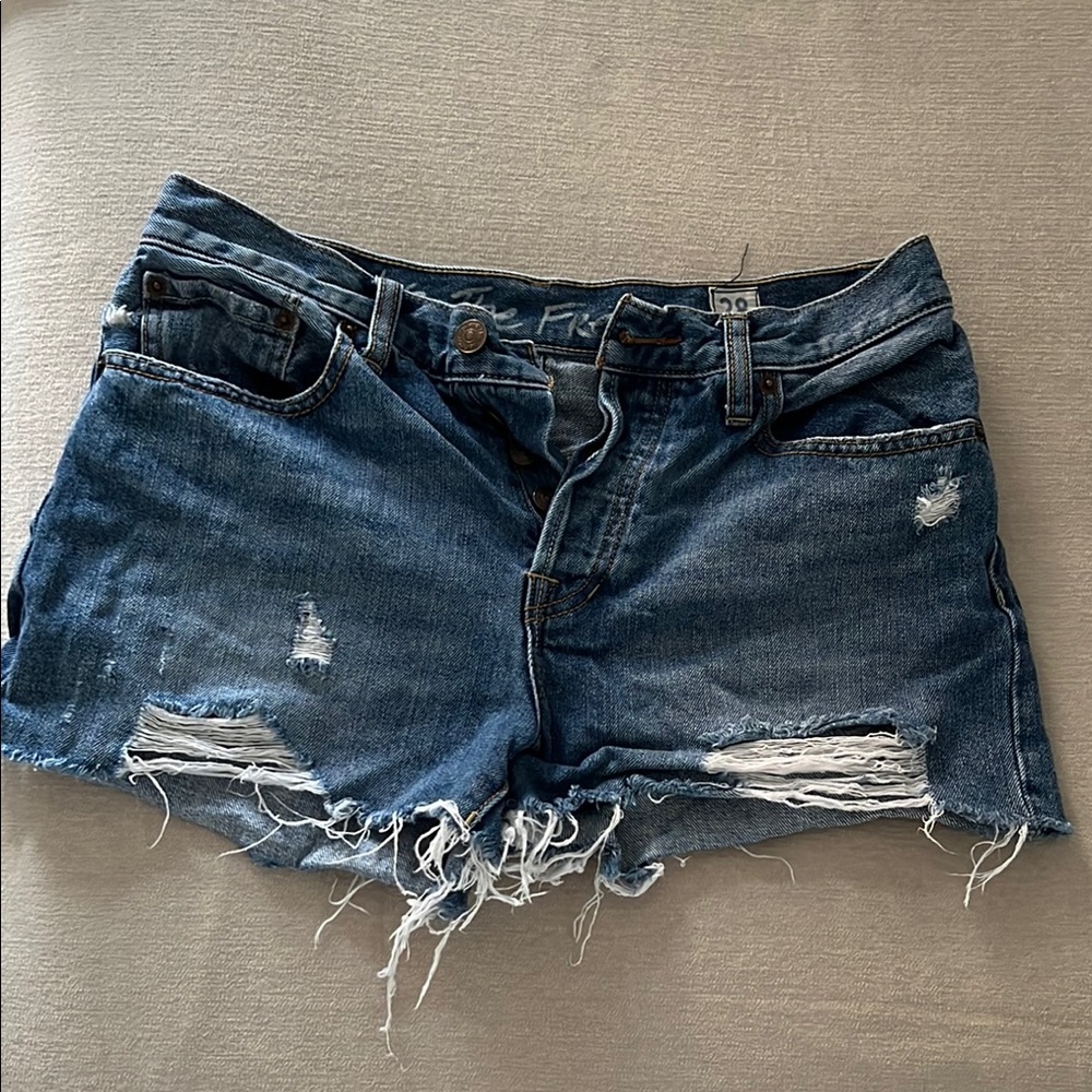 Free People Distressed Blue Denim Shorts